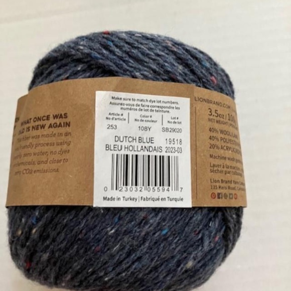 Lion Brand Re-Tweed Yarn 3 skeins Vineyard Wine, Hay & Dutch Blue - Picture 7 of 7